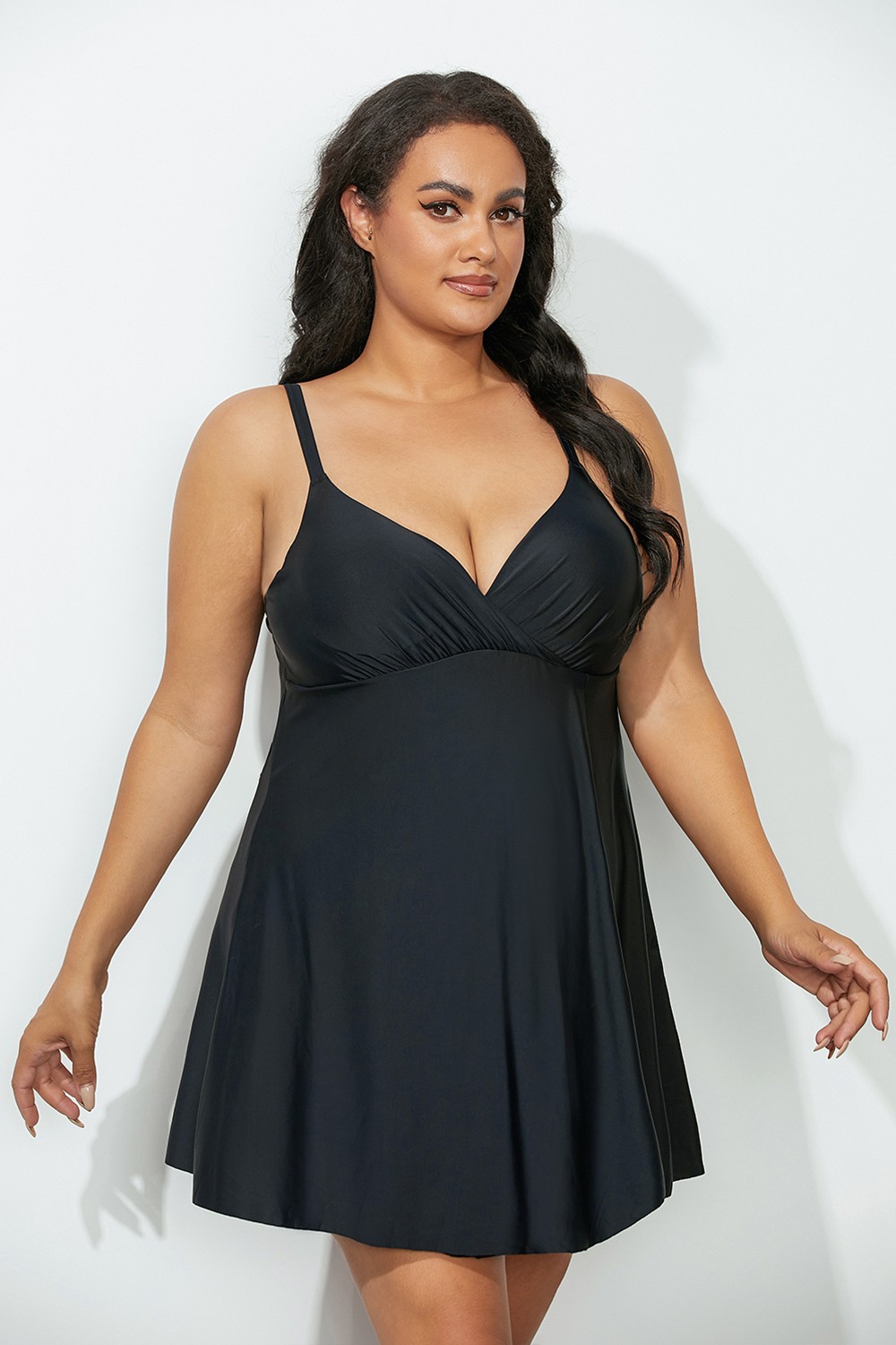 Black Flyaway Bra Sized Underwire Swimdress - Seepalm